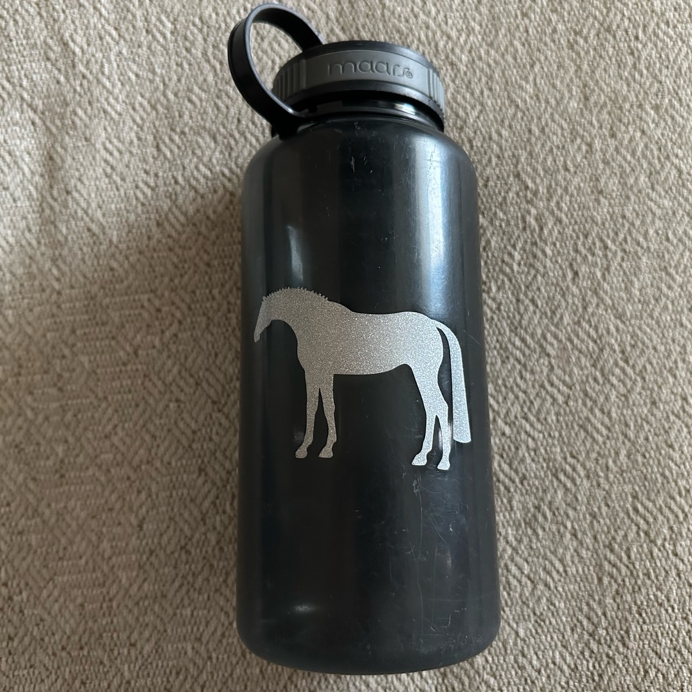 Maars water bottle with glittery horse stickers